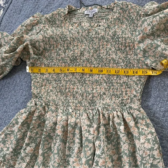Polagram Dress Floral Green Maxi Smocked Bodice Three Tiered RuffleS Size M - Picture 12 of 15